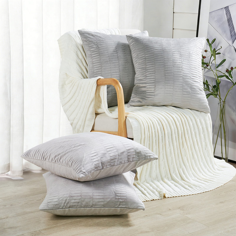 Velvet Pleated Throw Pillow Cover, Silver