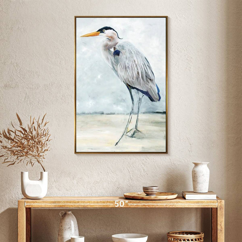 Beach Blue Heron I, Floating Frame Gold, 25" x 37"