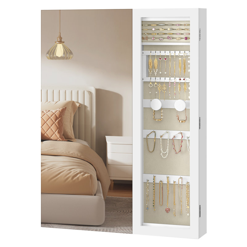 Armoire à bijoux avec miroir, DEL, fenêtre en verre, mur / porte Armory 13,8 po de largeur