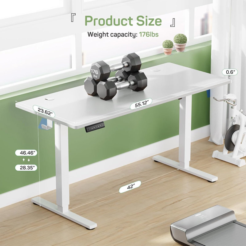Electric Standing Desk, Memory Controller Height Adjustment Ergonomic Computer Table for Home Office, White