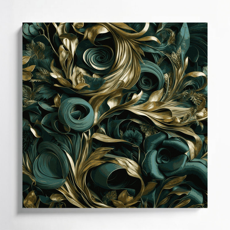 «Abstract Florals 98», art mural sur toile verte, H 12 po x l 12 po