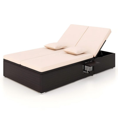 76 In. L X 43 In. W PE Rattan Patio Chaise Lounge For Double People
