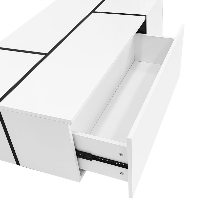 Table basse extensible de 47,2 po à 72,7 po U-Can, table basse multifonctionnelle avec finition ultrabrillante, table basse avec 2 espaces de rangement cachés et 2 tiroirs pour le salon