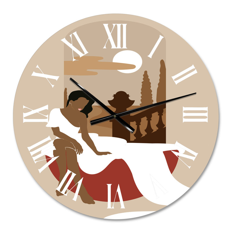 Illustration minimaliste d'une fille assise en robe longue - horloge murale moderne, Petit