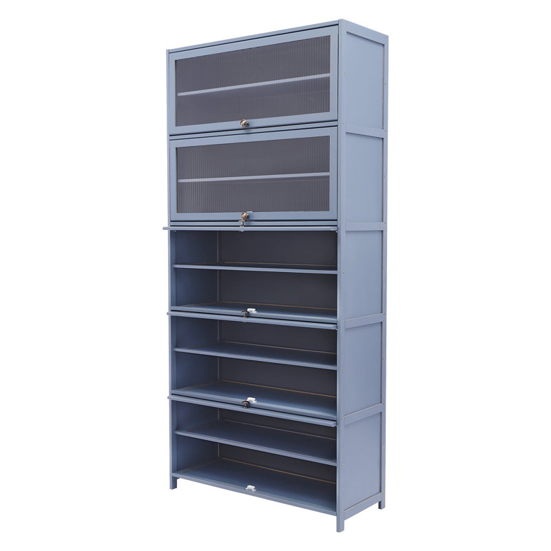 Armoire de rangement pour chaussures 35 paires empilables, Bleu-gris