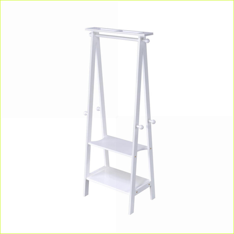 Portemanteaux de 59 po de hauteur avec 3 tablettes Crochets à bouton, blanc | Blanc | Portemanteaux