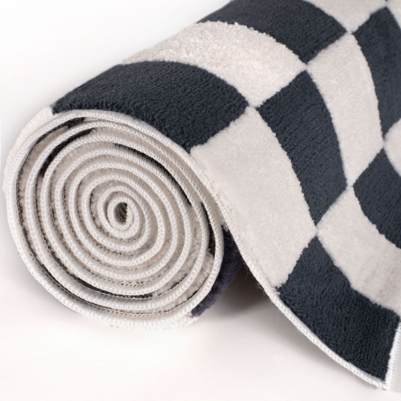 Loft Modern Checkerboard Living Room Area Rug and Runner Soft Pile, Navy/Ivory, Rectangle 120 x 170 cm