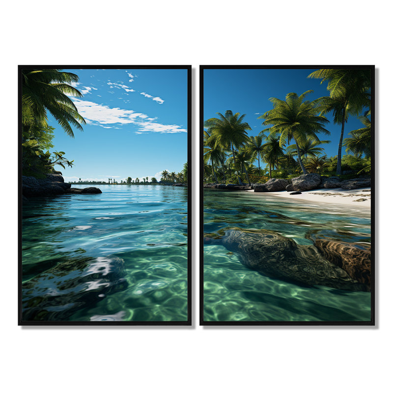 États-Unis, Florida Keys Escape, eau tropicale - vert, impressions traditionnelles sur toile, 2 panneaux, Black