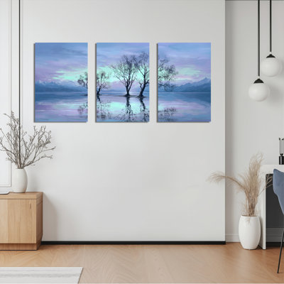 «Landscape Tree Lake Reflection», ensemble de 3 reproductions d'art sur toile tendues