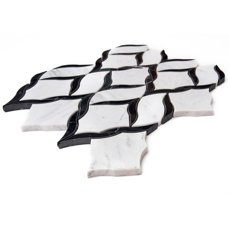 Santorini 1" x 1" Natural Stone Novelty Mosaic Wall & Floor Tile, Carrara/Nero