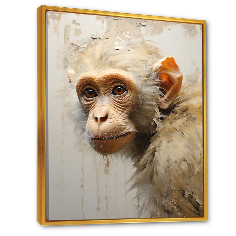 Silhouette de singe minimaliste I, Cadre flottant doré, H 32 po x l 24 po x P 1 po