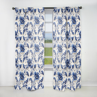 Cobalt Fretwork Ii Victorian Pattern - Damask Curtain - Room Darkening Damask Curtain - 1 Panels