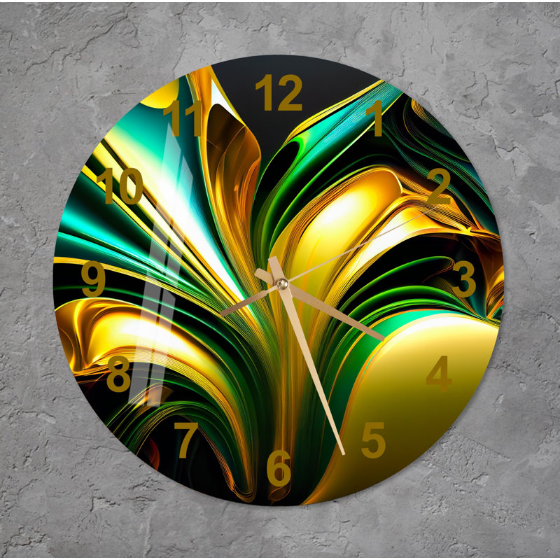 Horloge murale silencieuse en verre trempé, Or