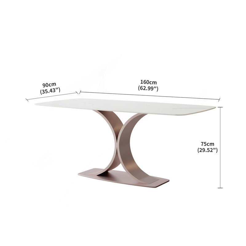Elegant Red Copper And Carbon Steel Dining Table With Glossy Snow Mountain Stone Top Load Capacity 109.5 Kg (Excluding Chairs)