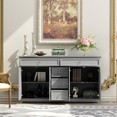 Elegant Gray Four-Door, Five-Drawer Storage Cabinet - Versatile Home Organization With Adjustable Shelving