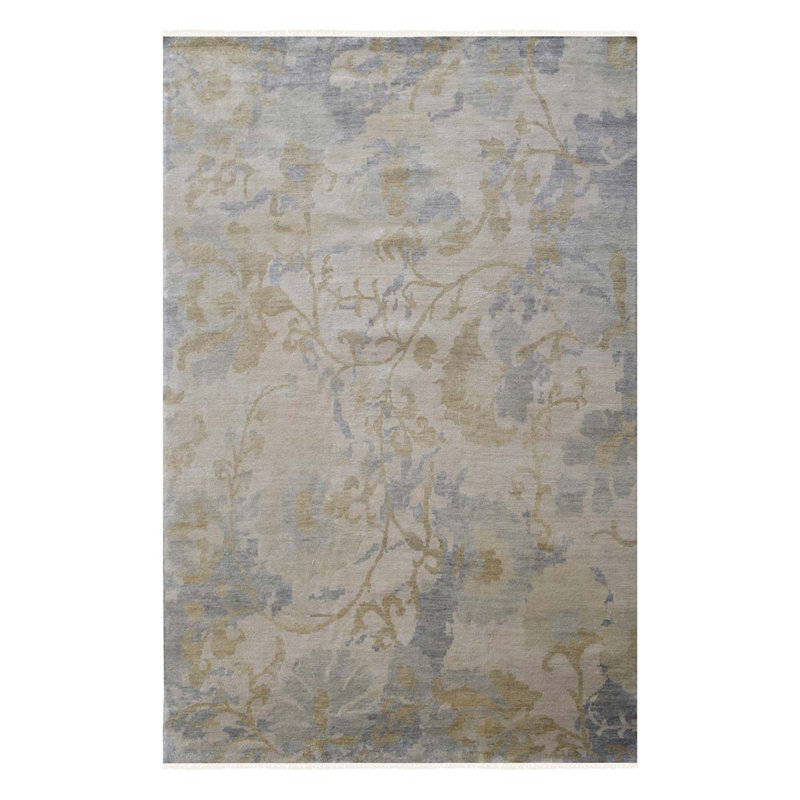 Wool Floral Area Rug, Rectangle 6' x 9'