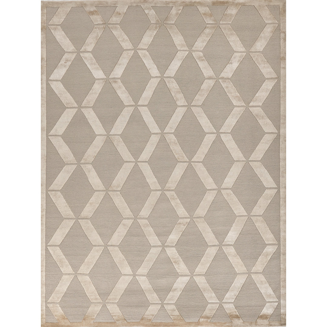 Metro-Velvet Geometric Hand-Knotted Area Rug in Beige/Ivory EXQUISITE RUGS Rug 