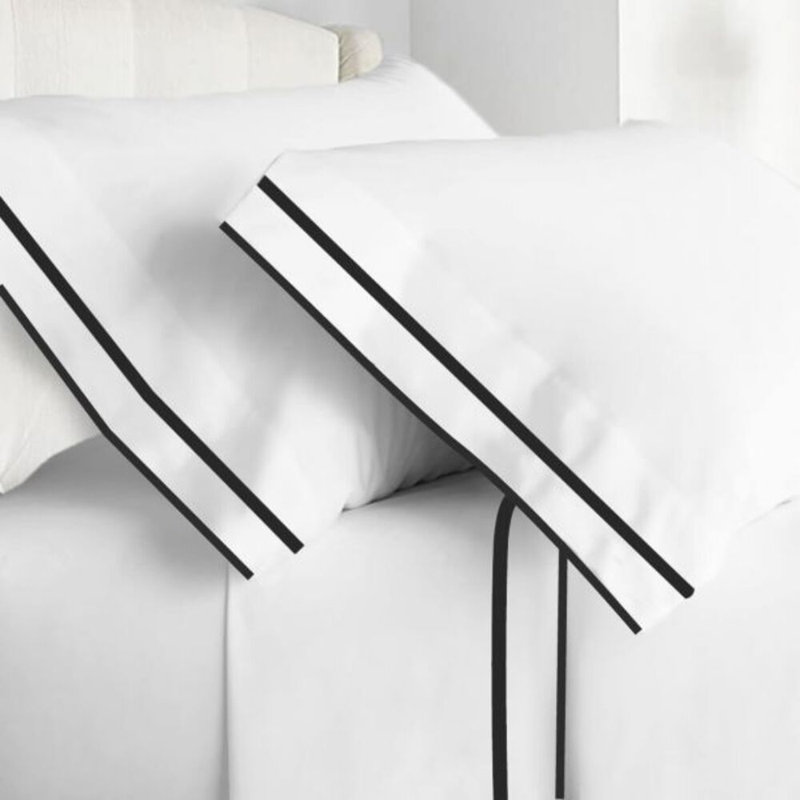 400TC Embroidery & Border Cotton 4 Piece Sheet Set Fitted Sheet Fits Upto 16" Deep Pocket, King Sheet Set with 1 Fitted Sheet