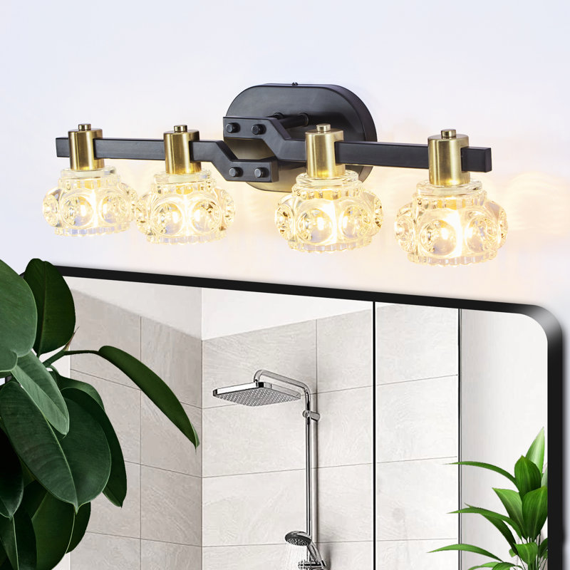 Vintage Style Wall Sconce With 4 Lights, Crystal Shades, Matte Black + Golden, Bathroom & Vanity Counter, Energy Saving , Easy Setup 4- Lamp, Clear Iron, For Corridor, Efficient, Installation Process
