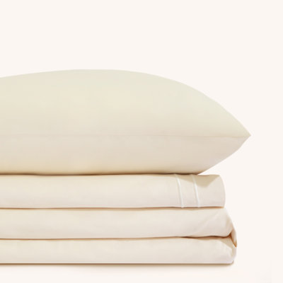 Twin Sheet Set, 300 Thread Count Luxury, Extra Soft, Cooling Bed Sheets, Deep Pocket Up to 15", 3 Pcs Double Satin Embroidery Bed Sheets (Twin, Ivory White)