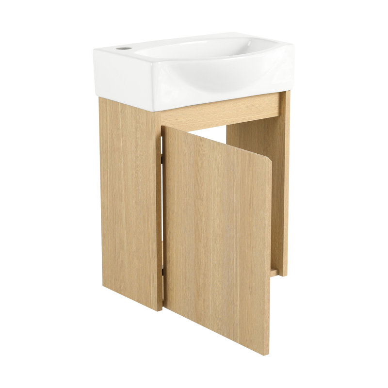 Space-Saving Bathroom Vanity With Sturdy Construction And Practical Storage, Oak