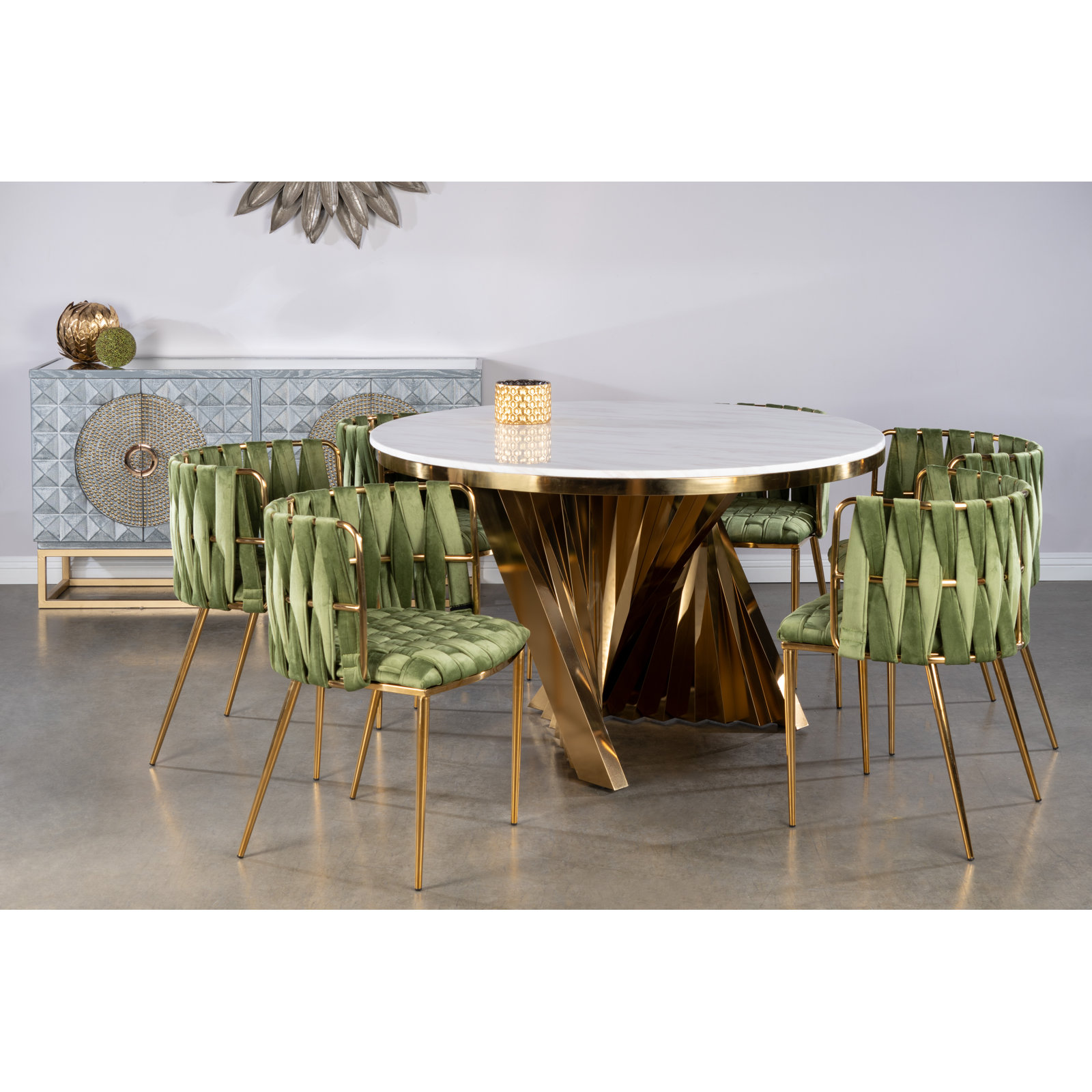 Tyrone Dining Armchair, Green Velvet, Gold