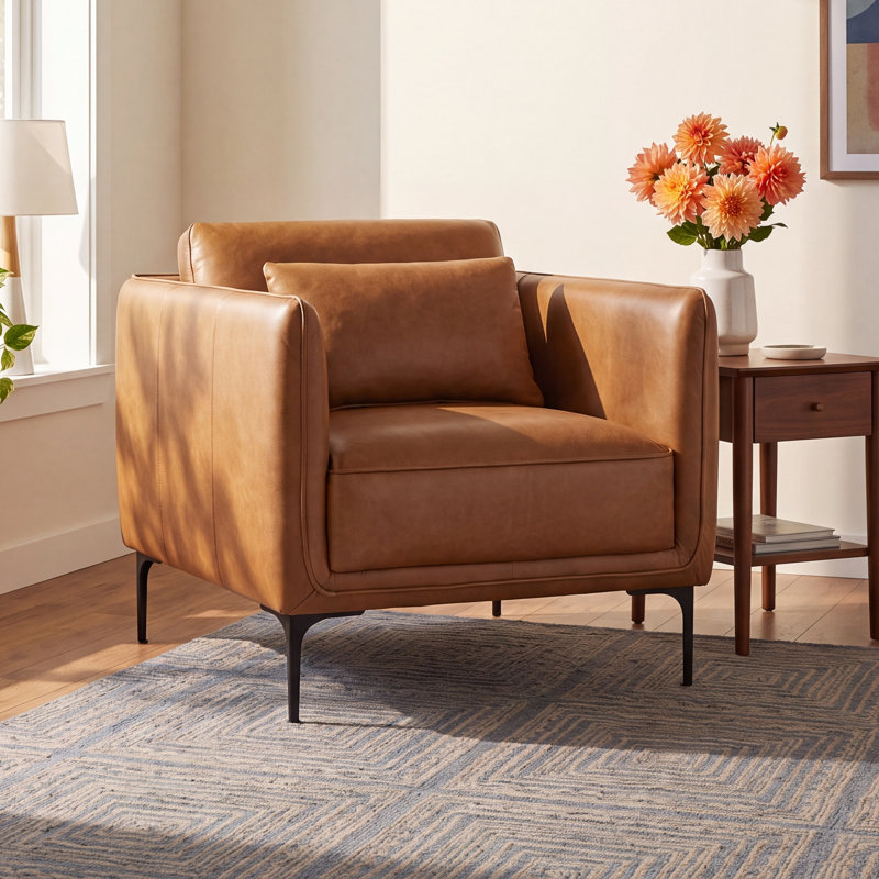 Rae Genuine Leather Upholstered Armchair, Marseille Brown Genuine Leather