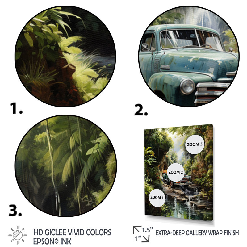 Bodhisattva, camionnette verte Enchanting Waterfall I - impression, Cadre naturel flottant, H 32 po x l 24 po x P 1 po