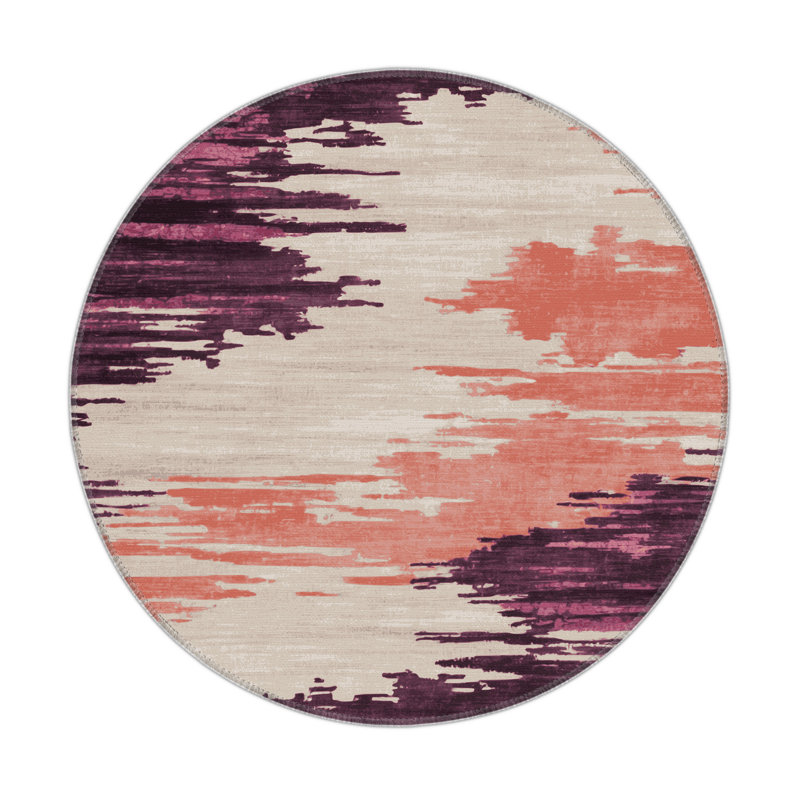 Tapis intérieur et extérieur brun Watercolor, Rond 5 pi