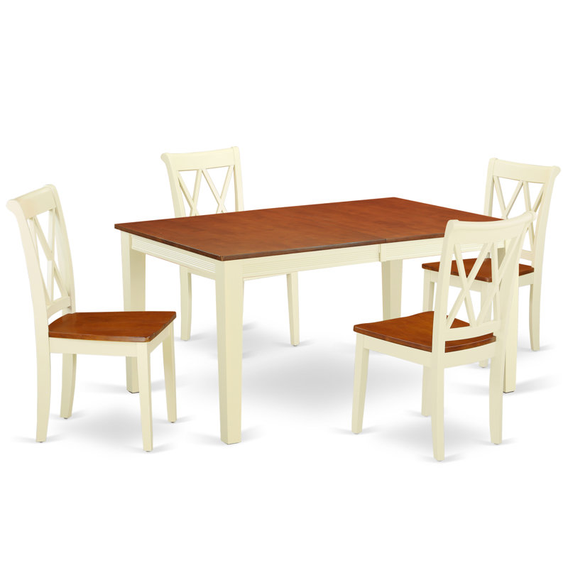 5 Piece Kitchen Table & Chairs Set Includes a Rectangle Dining Room Table with Butterfly Leaf and 4 Solid Wood Seat Chairs, Buttermilk & Cherry