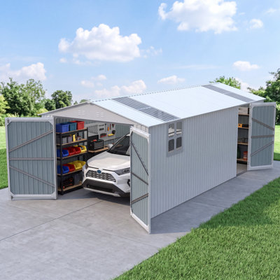 13 ft. W X 20 ft. D Outdoor Metal Storage Shed Garage Shed with Windows and Skylight
