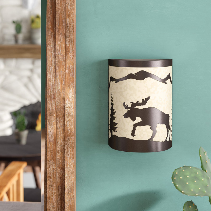 Homar 1 - Light Dimmable Cabin Lodge Flush Mount Wall Light, Moose