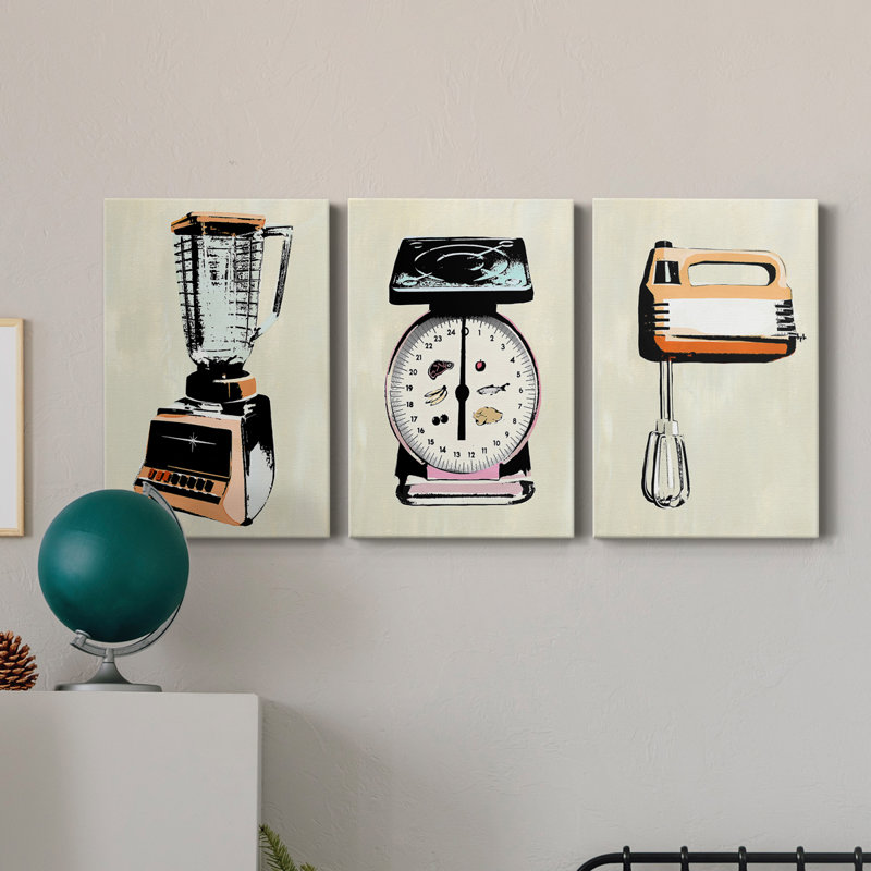 Retro Kitchen Appliance I - Ensemble de 3 toiles tendues, H 48 po x l 96 po x P 1 po