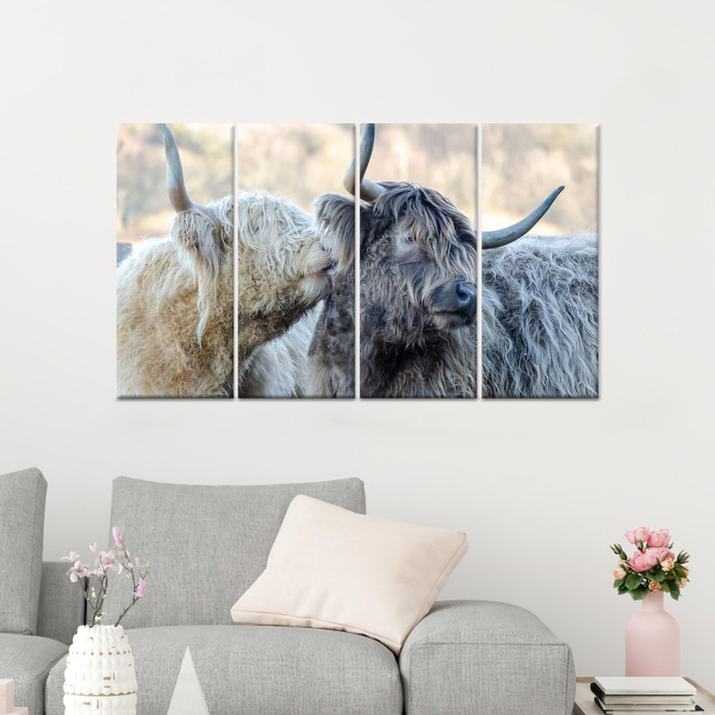 Impression sur toile Highland Cow: Elegant Farmhouse Wall Art, toile tendue 4P, H : 55,1 x L : 78,7 pouces