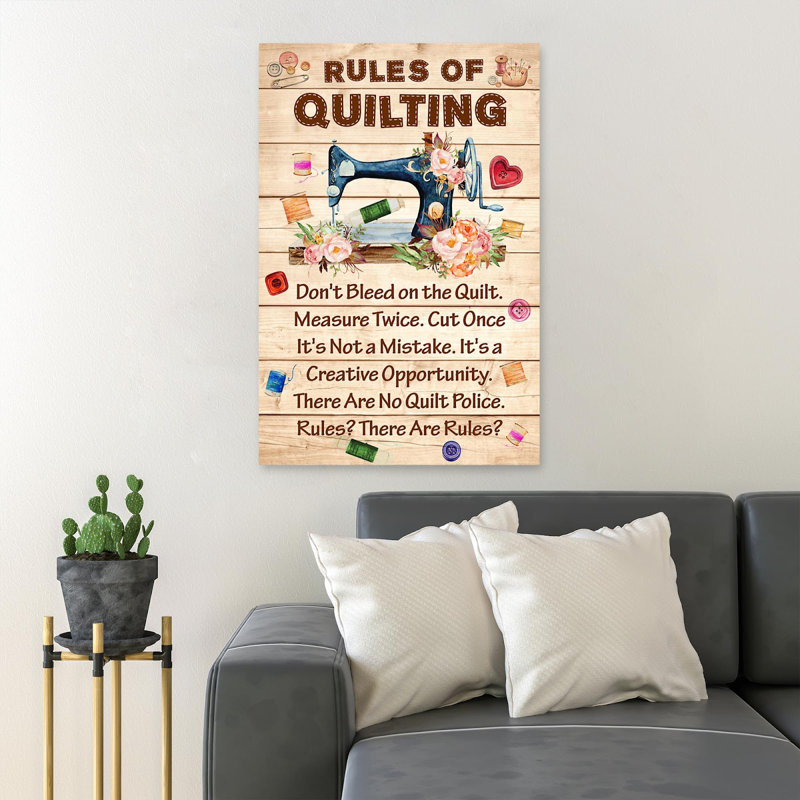Machine à coudre et fleurs - Rules of Quilting - 1 pièce, impression d'art graphique rectangulaire sur toile tendue