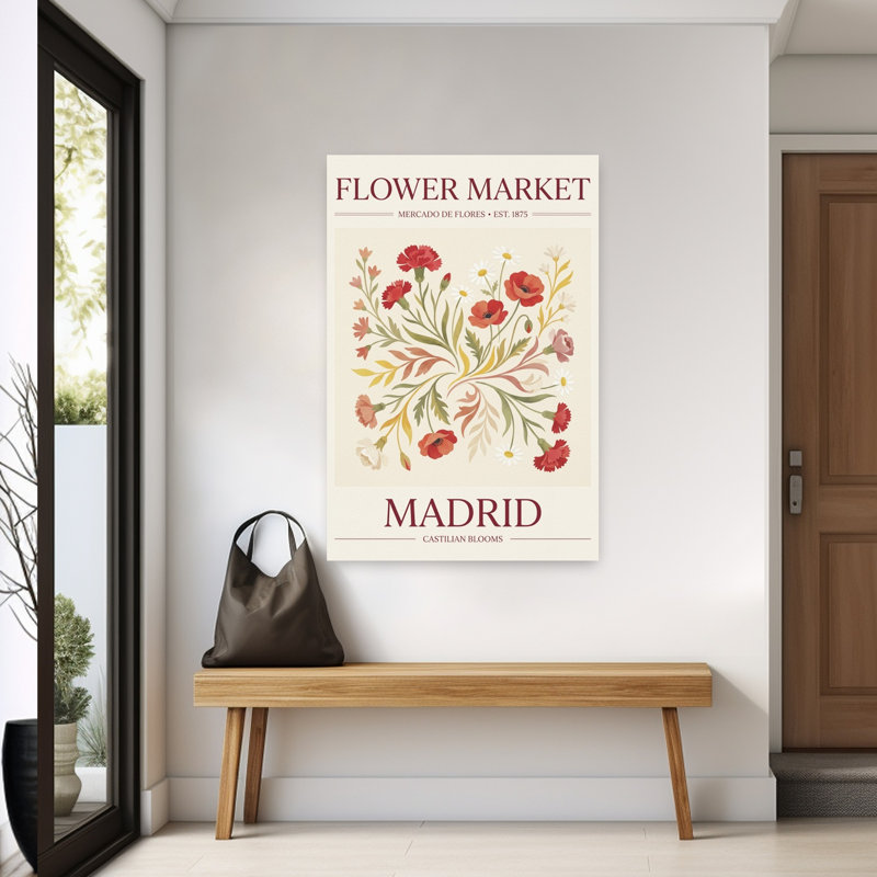 Madrid Flower Market Classic Rustic Traditional Carnation Daisy Poppy Flower Nature Wall Art Print 1 Piece Wrapped Canvas Wall Art