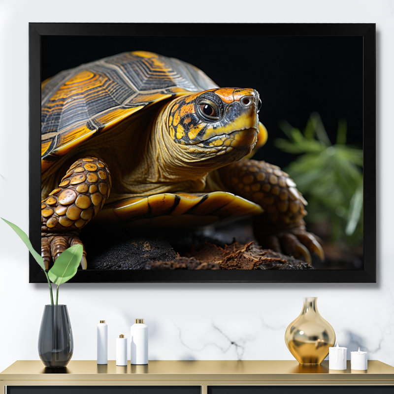 Gros plan sur une tortue, portrait sur toile, H 24 po x l 32 po x P 1 po, Cadre simple noir