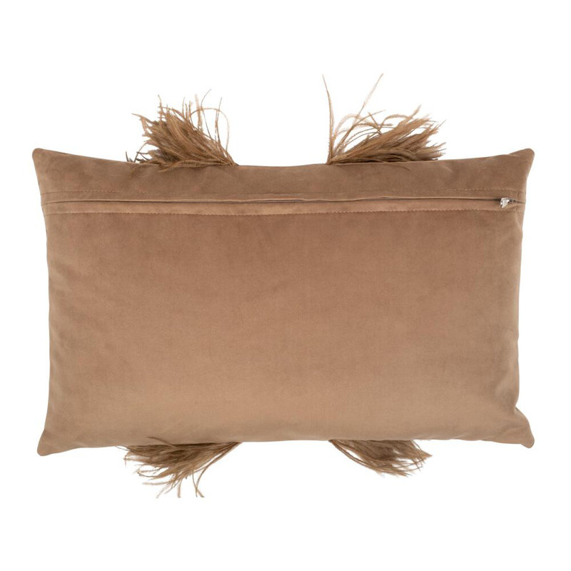 Velvet Lumbar Pillow w/ Feather Trim, Antique