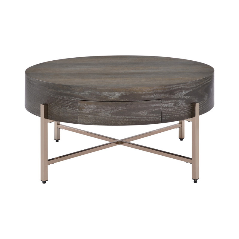 Table basse à tambour avec 1 tiroir, brun clair et champagne