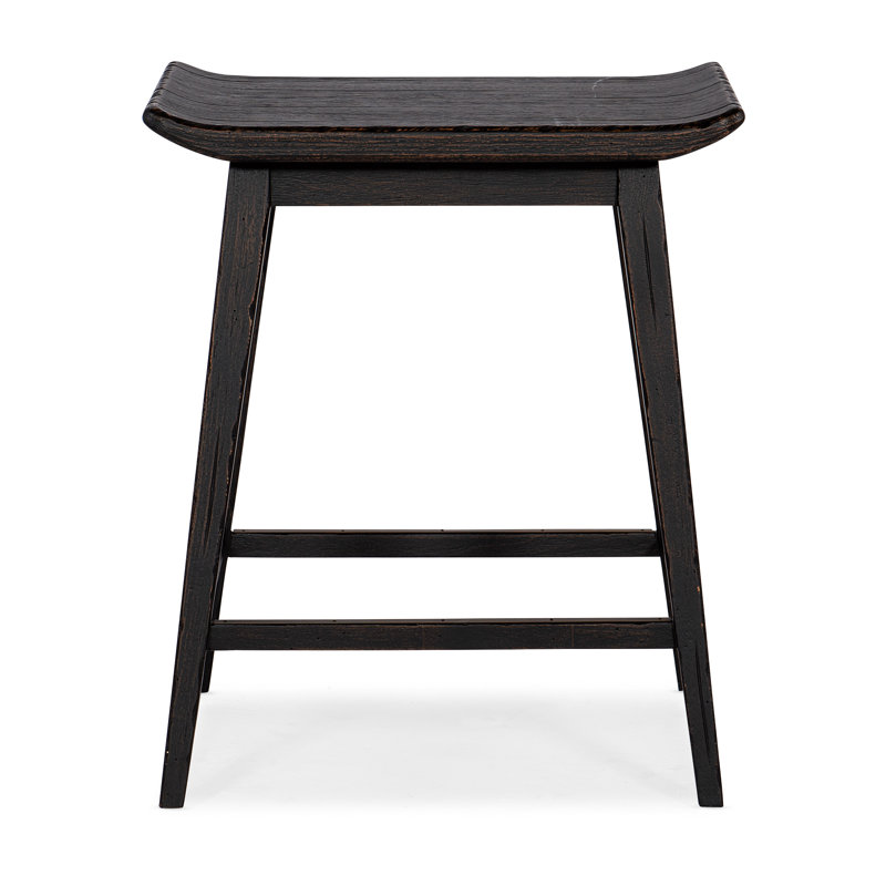 Adjustable Black Leather & Wood 24.75'' Transitional Counter Stool