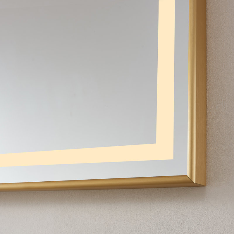 Miroir de salle de bain lumineux, Cadre doré brossé