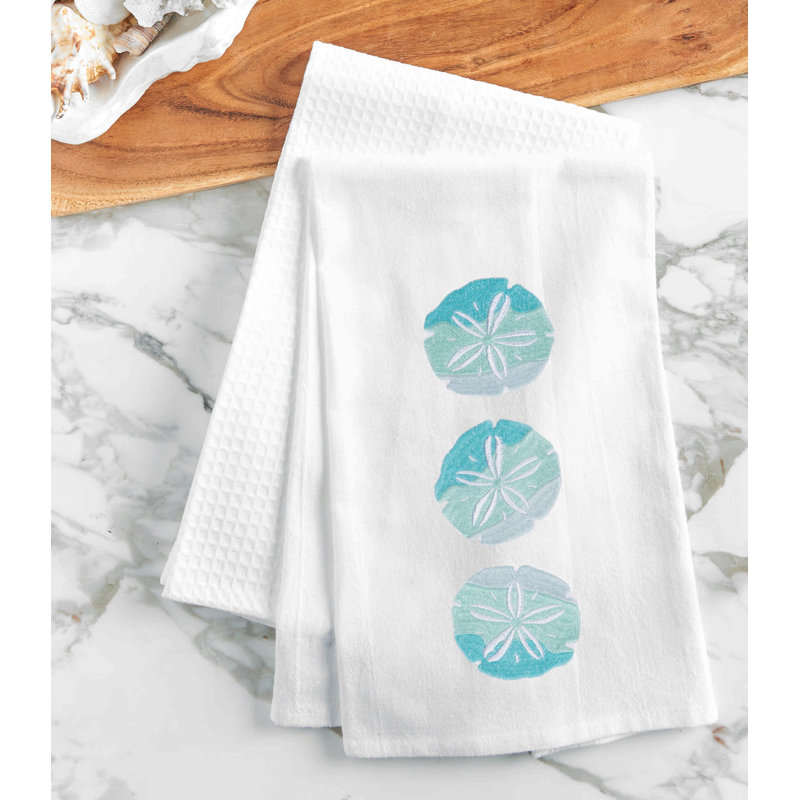 Sand Dollar Trio Embroidered Cotton Flour Sack Kitchen Towel