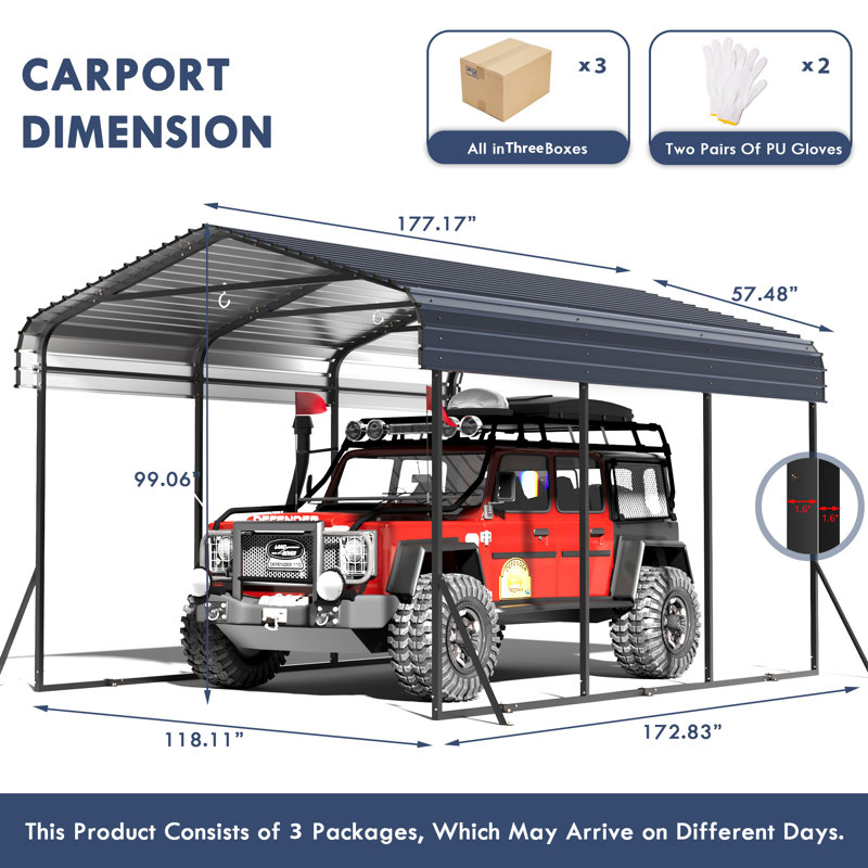 Carport Canopy 10X15 Heavy Duty,Metal Carport With Reinforced Structrure And Base,Outdoor Garage Car Shelter Frame For Pickup, Boat, Car And Tractors,Black