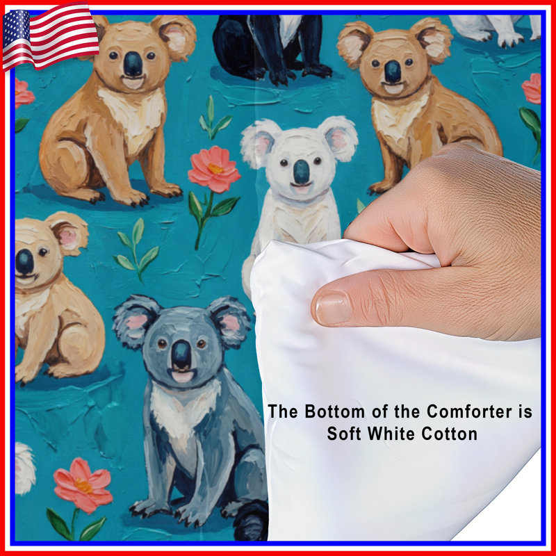 Koalas And Flowers Pattern Comforter, Queen