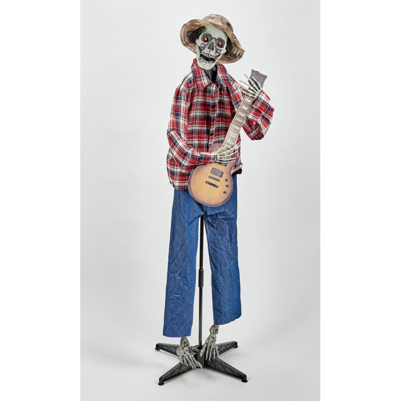 60" Halloween Animated Standing Skeleton with Guitar