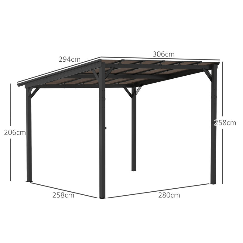 Aluminum Pergola, 258cm H x 306cm W x 294cm D