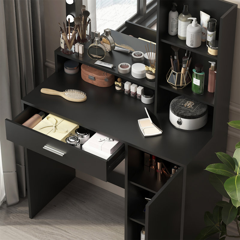 Bureau de coiffeuse avec miroir et lumière, Noir