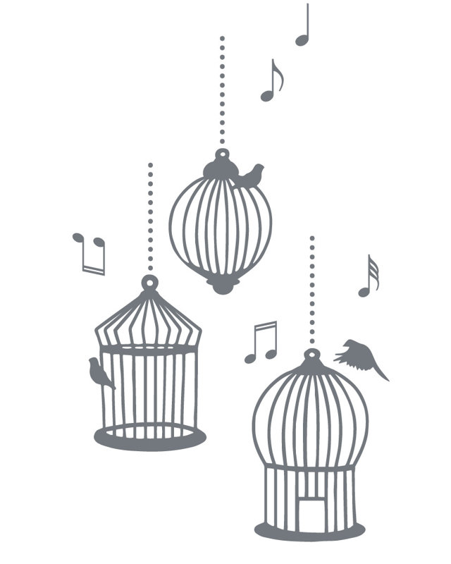 Décalcomanie murale cages d’oiseaux de chanson, Gris orage, H 56 po x l 33 po x P 0,01 po
