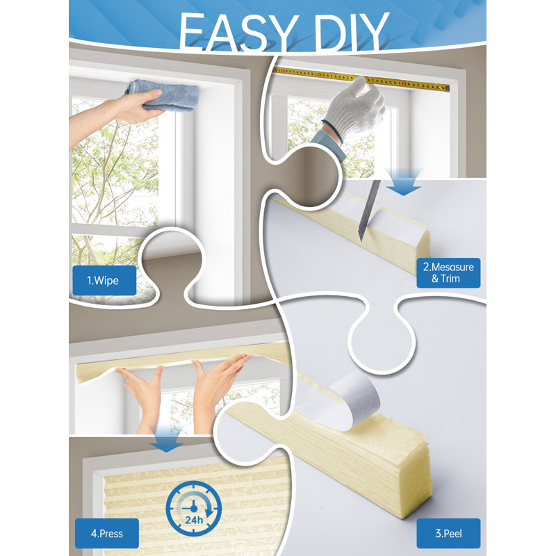 No Tools Cordless Original Embossed Light Filtering Pleated Paper Shade, Easy to Install and Cut for Home Bedroom Office Windows