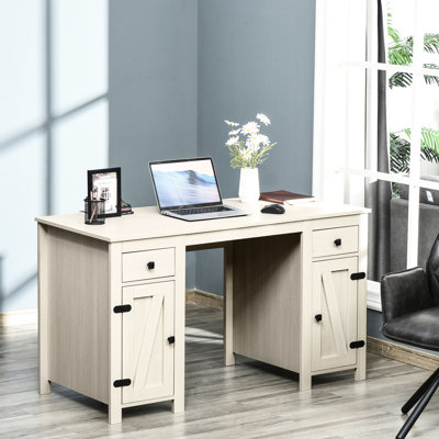 Home Office Computer Desk With Storage, Cream White Finish, 2 Drawers, Cabinets, Adjustable Shelf Style Storage. Drawers & Cabinets. Ample Storage Capacity. Shelf. Made Of Quality And Steel